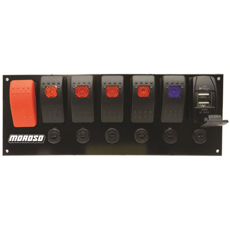 Moroso Rocker LED Switch Panel w/Breakers & USB Ports