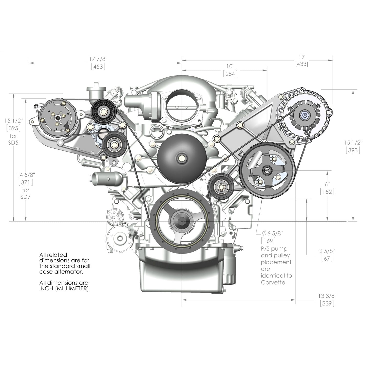 Holley LS Accessory Drive Bracket-Passenger & Driver Side Brackets (Alt, P/S & A/C)-Fits Sanden SD508 or SD7 Comp.