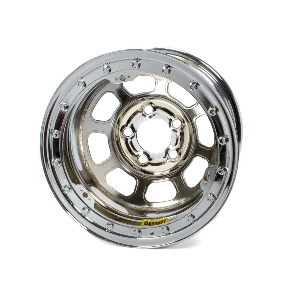 Bassett D-Hole Wheel - Lightweight - 15 x 8.75" - 4" Backspace - 5 x 5.00" Bolt Pattern - Beadlock - Steel - Chrome
