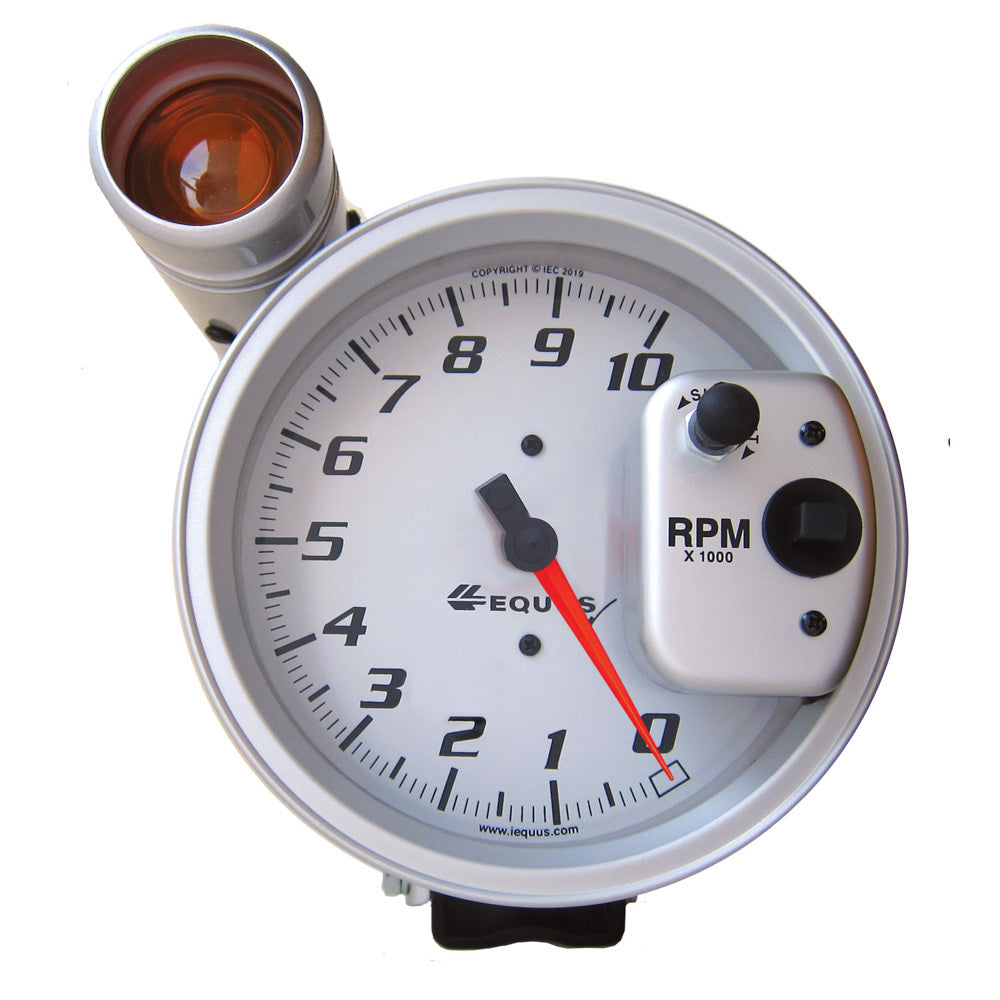 Equus 6000 Series Tachometer - 10000 RPM - Electric - Analog - 5" Diameter - Pedestal Mount - Shift Light - Silver Face