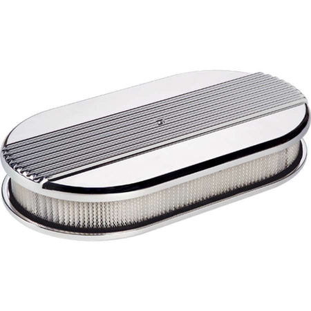 Billet Specialties Large Oval Air Cleaner Assembly - Polished - Ribbed Design - 2 in. Filter Height