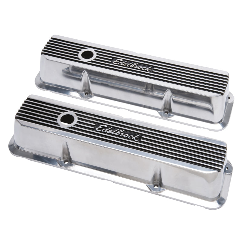 Edelbrock Elite II Valve Covers Short Breather Hole Edelbrock Logo - Aluminum