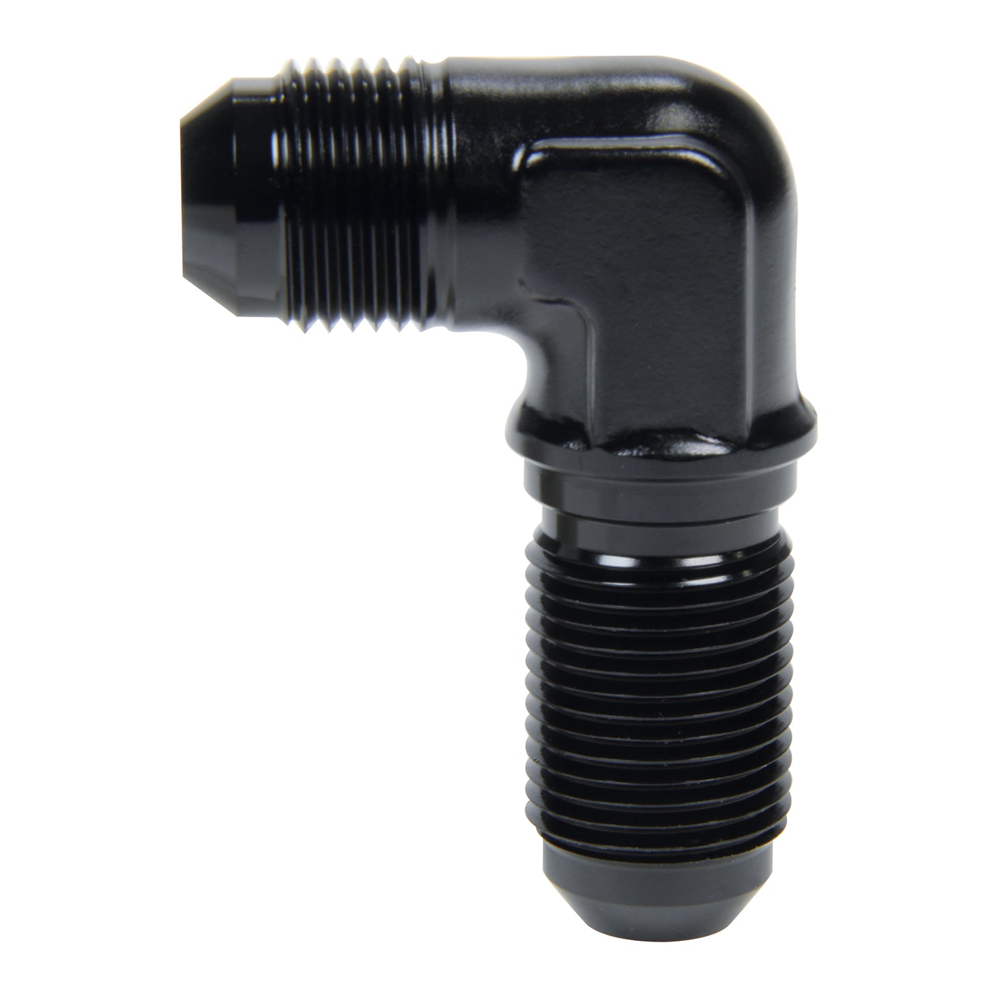 Allstar Performance Bulkhead - 90° - 3 AN Male to 3 AN Male Bulkhead - Aluminum - Black Anodize