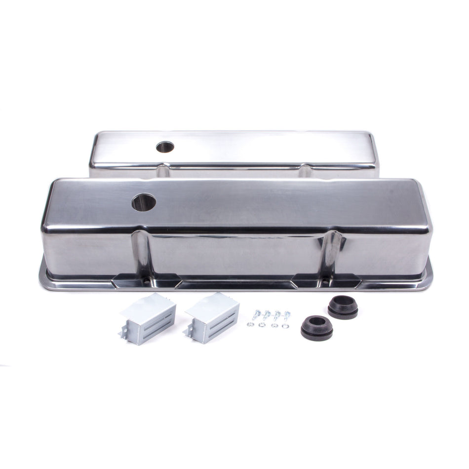Racing Power Polished Aluminum Valve Covers - Tall - SB Chevy 58-86 Valve Covers - (1) Hole
