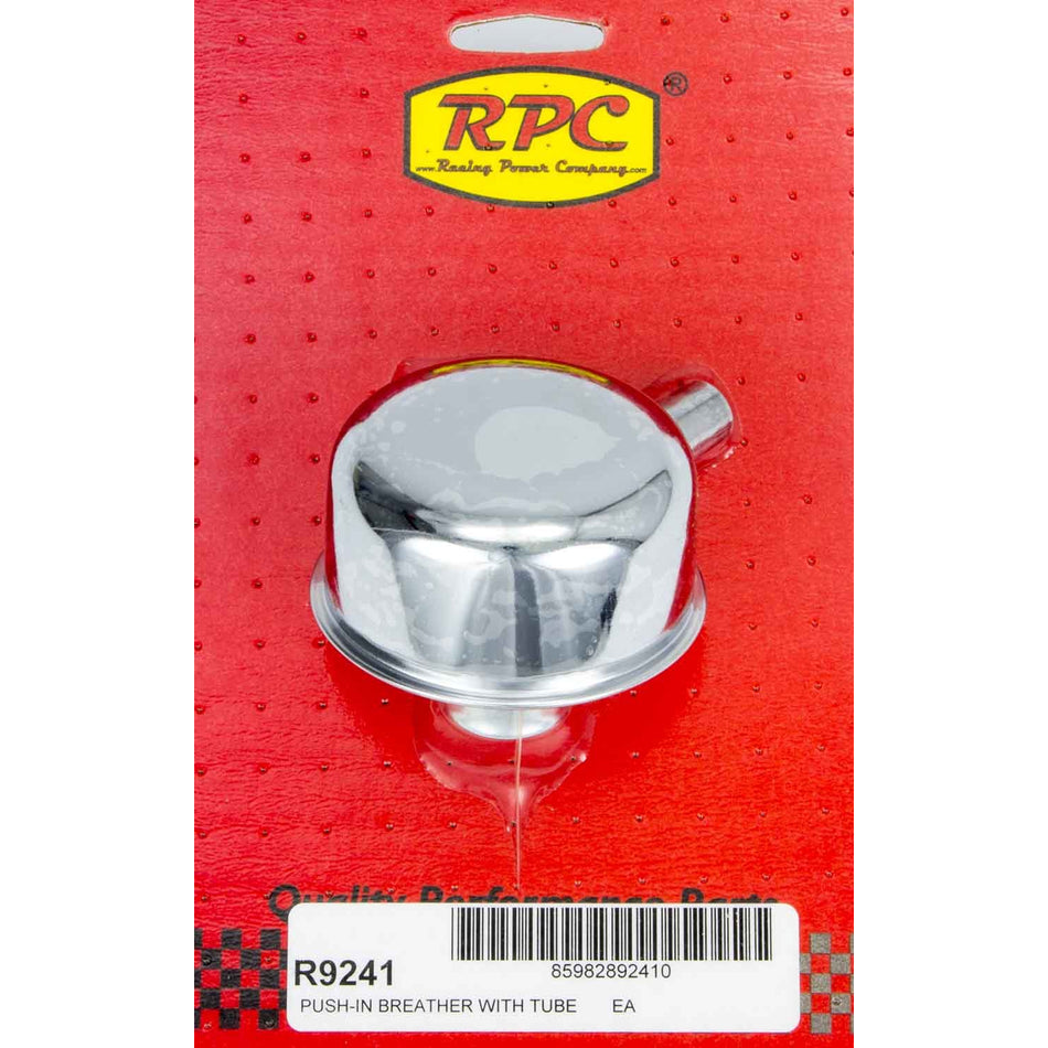 Racing Power Co-Packaged Chrome Push In Breather w/Tube 2-3/4in Dia 3/4NK