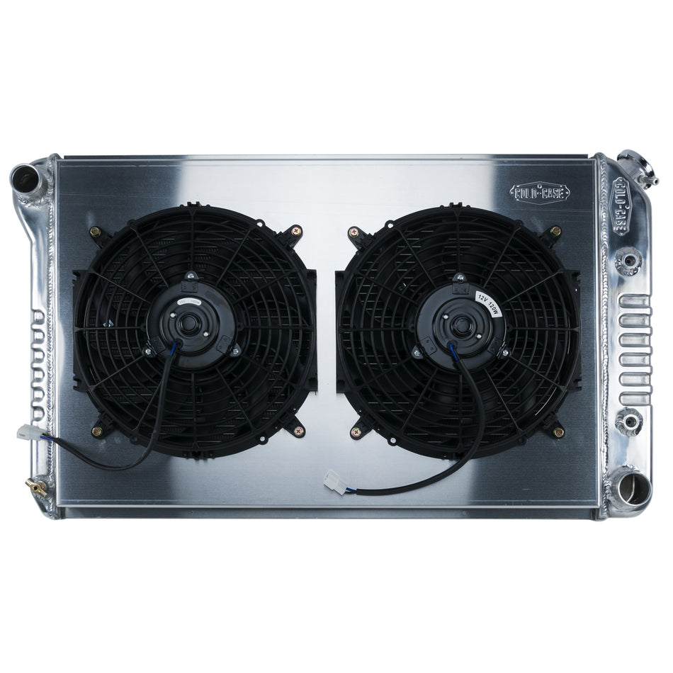 Cold-Case Aluminum Radiator and Fan - 31.5" W x 18.5" H x 3" D - Driver Side Inlet - Passenger Side Outlet - Polished - GM G-Body 1978-88