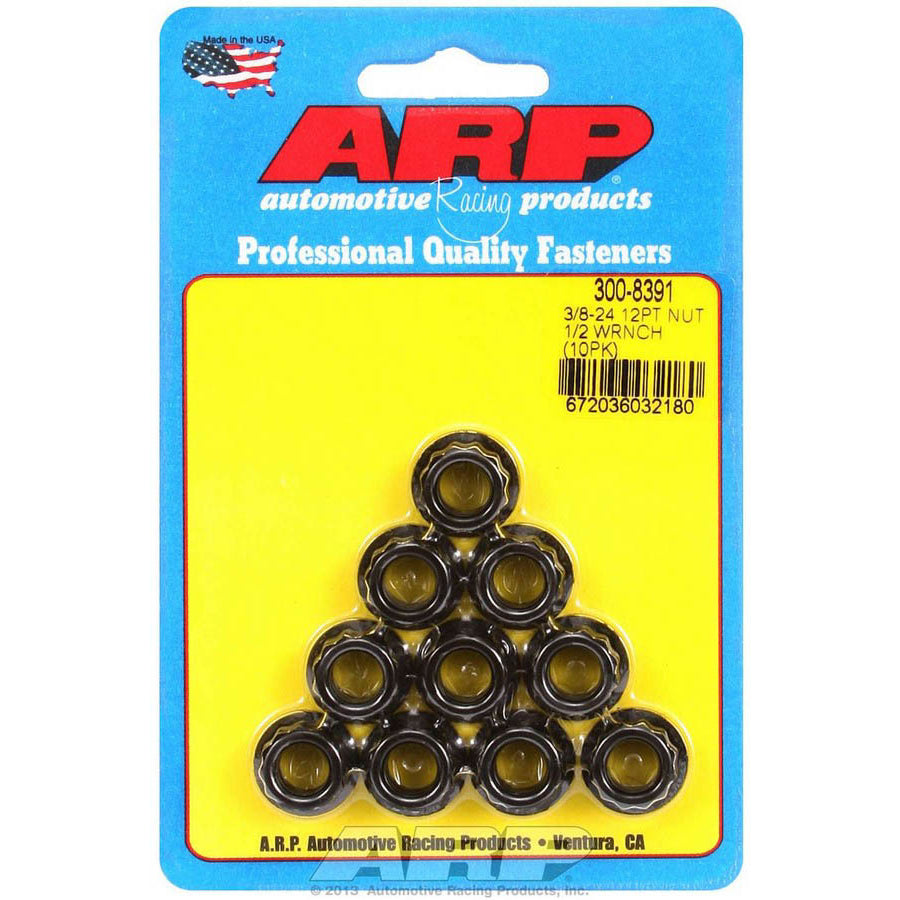 ARP 3/8-24 in Thread Nut - 1/2 in 12 Point Head - Chromoly - Black Oxide - Universal - Set of 10 300-8391