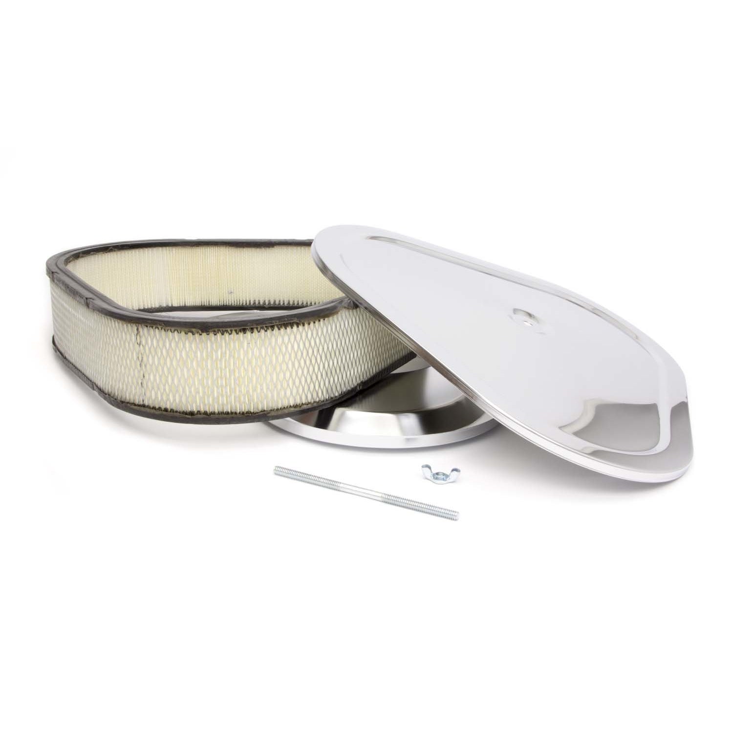 Racing Power 14" Triangle Air Cleaner Assembly 3" Element 5-1/8" Carb Flange Flat Base - Steel