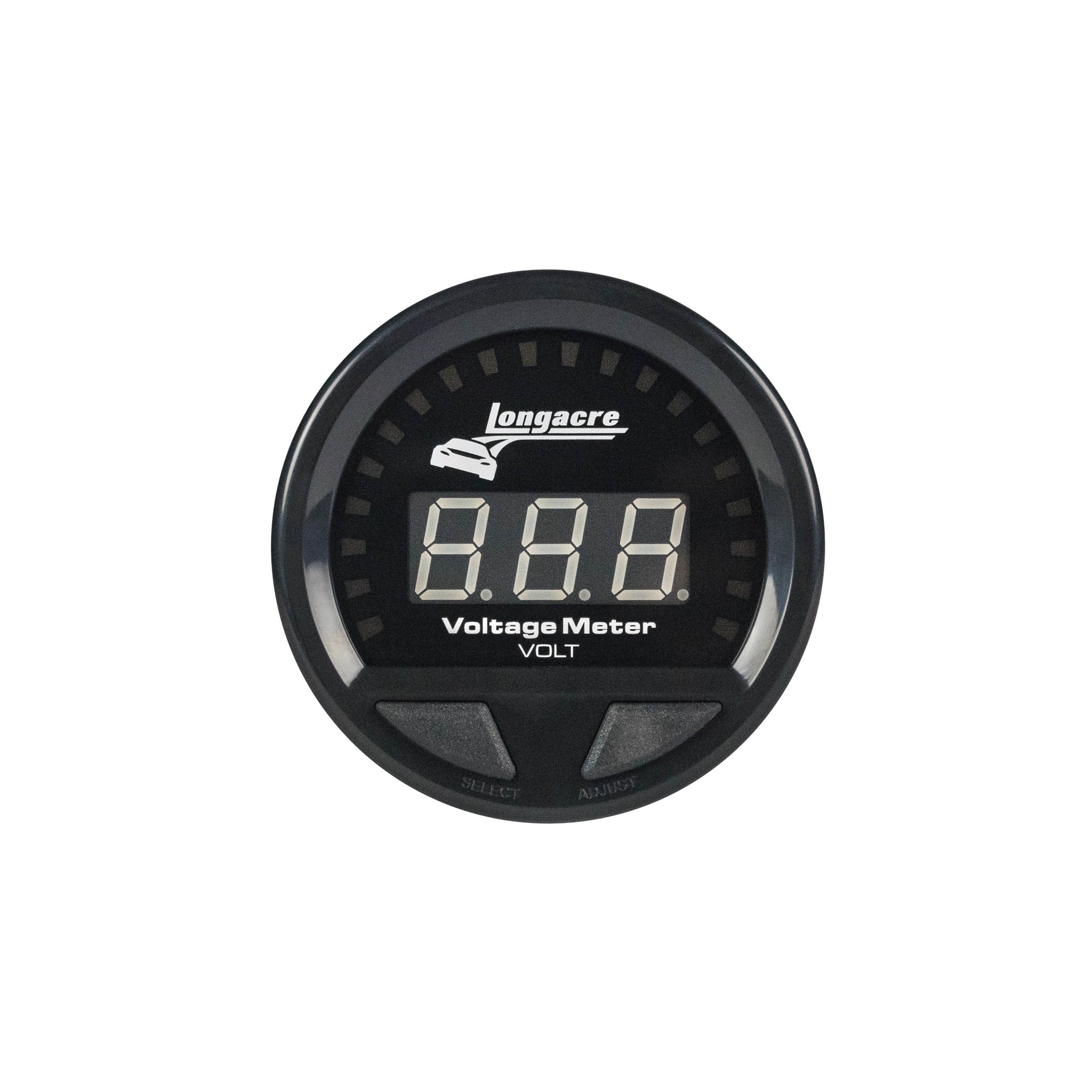 Longacre Waterproof LED Voltmeter - 8-18 V - Electric - LED - Warning Light - 2-5/8" Diameter - Black Face