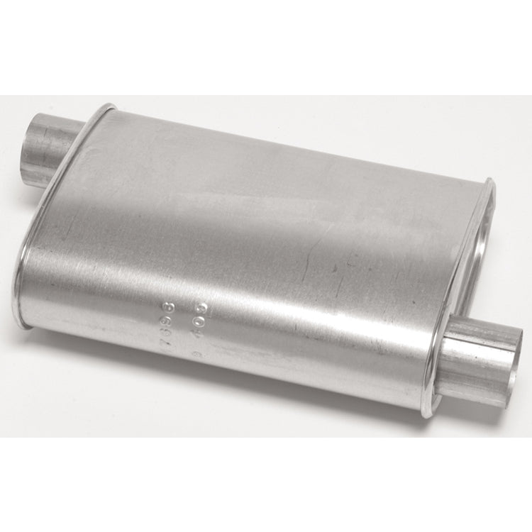 Thrush Thrush Turbo Muffler - 2-1/2 in Offset Inlet - 2-1/2 in Offset Outlet - 14 x 4-1/4 x 9-3/4 in Oval - 18-1/2 in Long