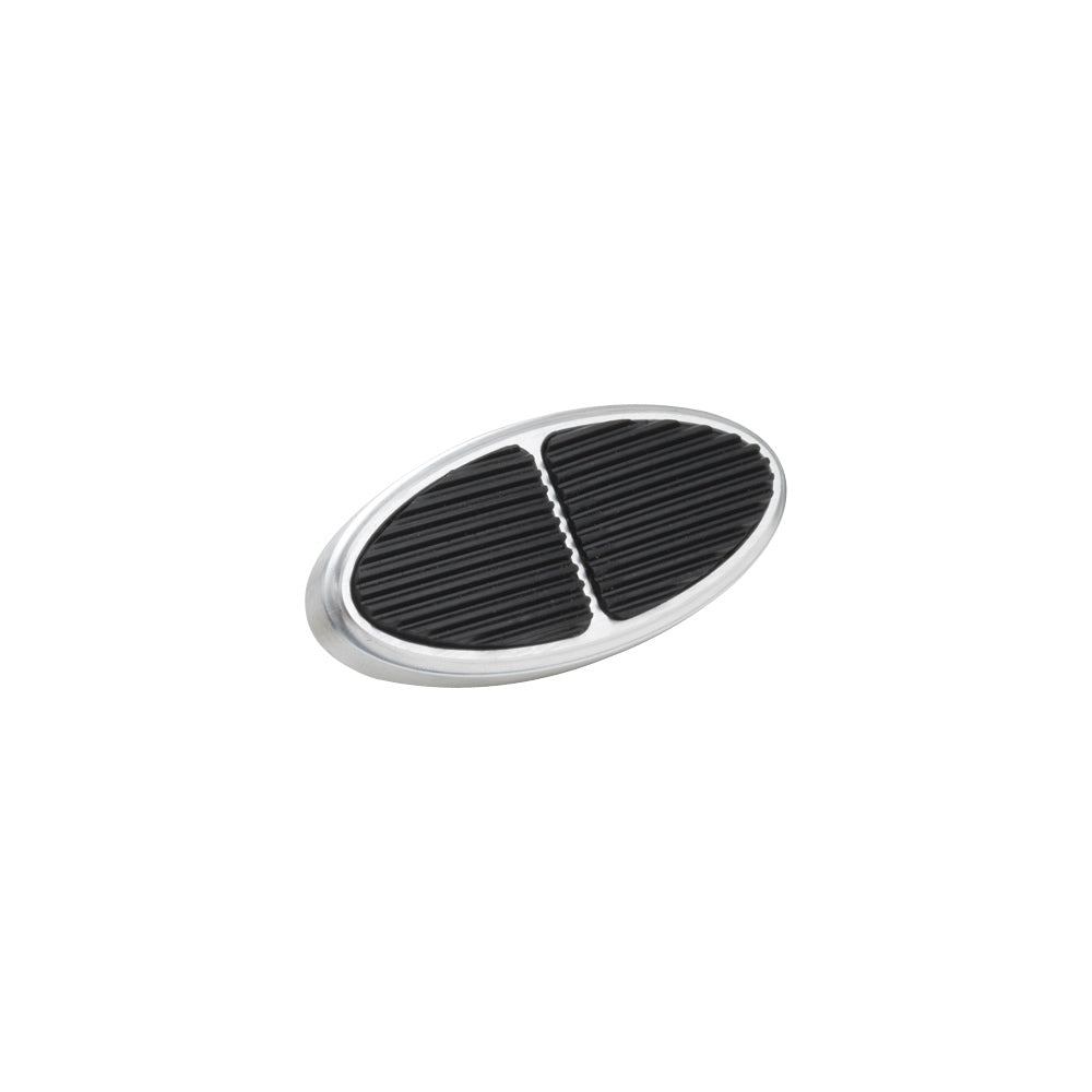 Lokar Standard Oval Brake Pedal Pad - 3-3/4 x 1-3/4" - Rubber Pads - Billet Aluminum - Brushed