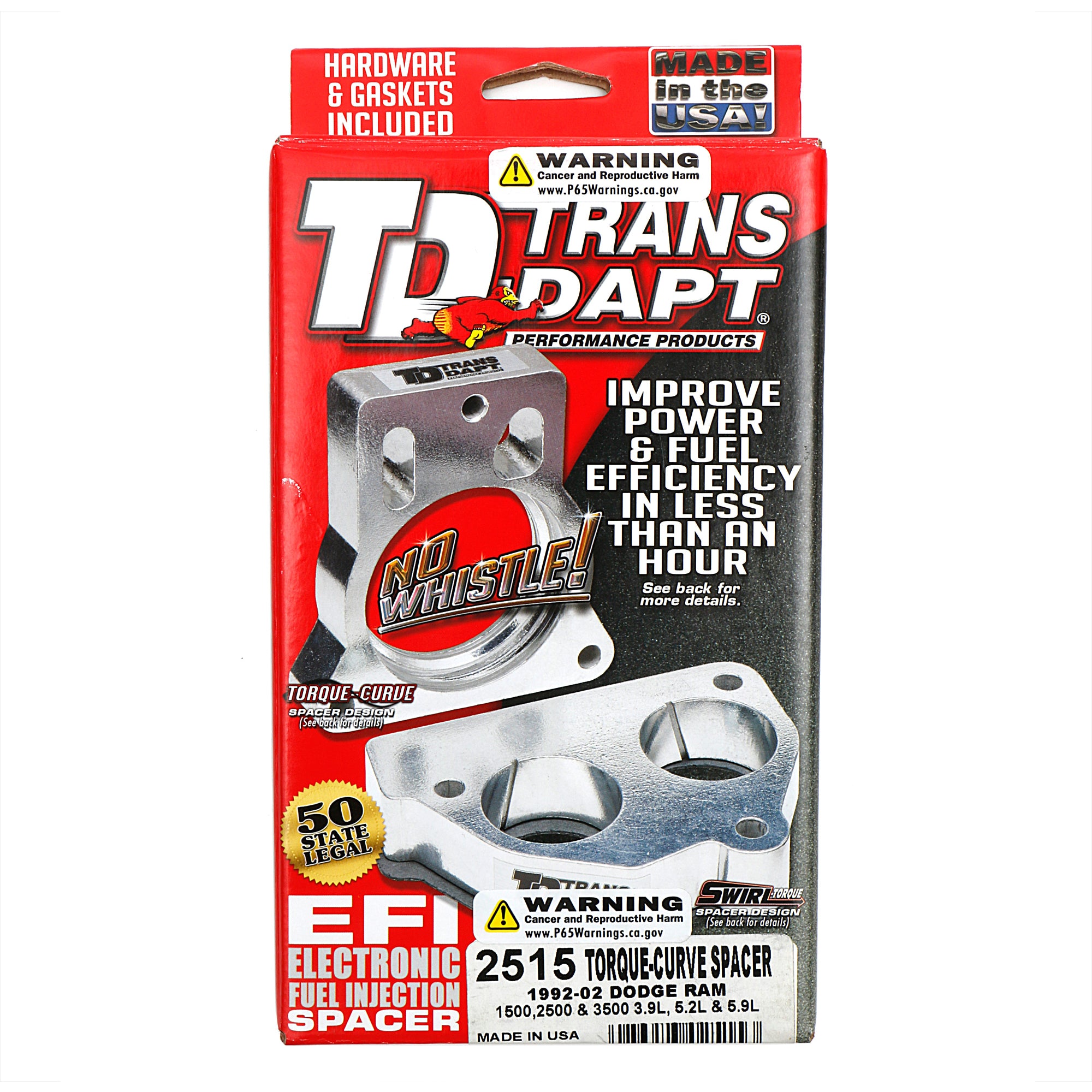 Trans-Dapt Torque-Curve Throttle Body Spacer - 1 in Thick - Small Block Mopar / V6 - Dodge Ram Fullsize Truck 1992-2002