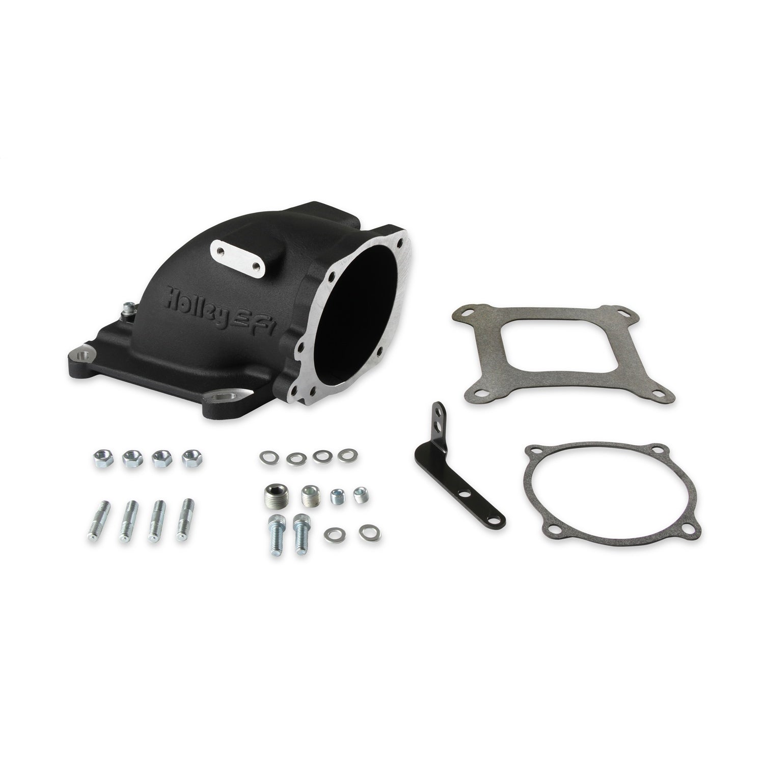 Holley EFI Throttle Body Adapter - Elbow - Aluminum - Black - Ford 105 mm Throttle Body to Square Bore Mounting Flange
