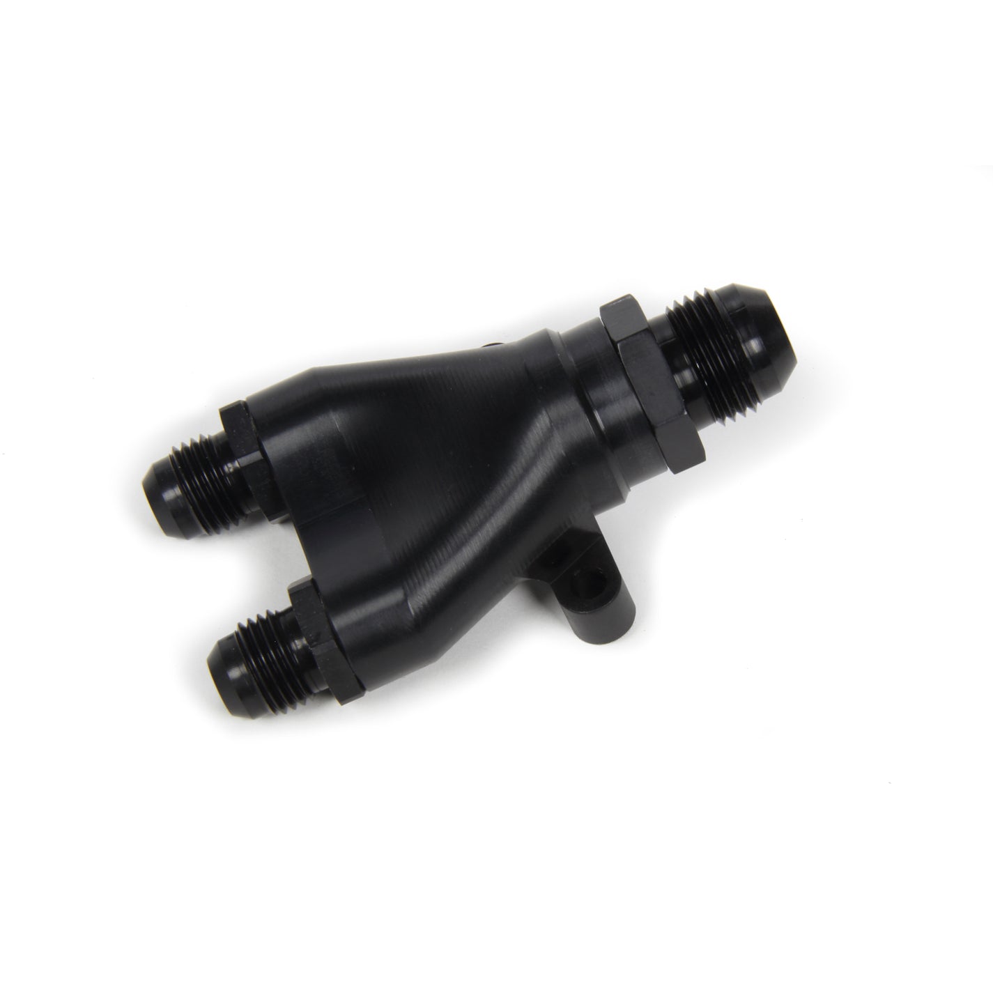 Peterson Y Block - 8 AN Male Inlet - Dual 6 AN Male Outlets - Aluminum - Black Anodized
