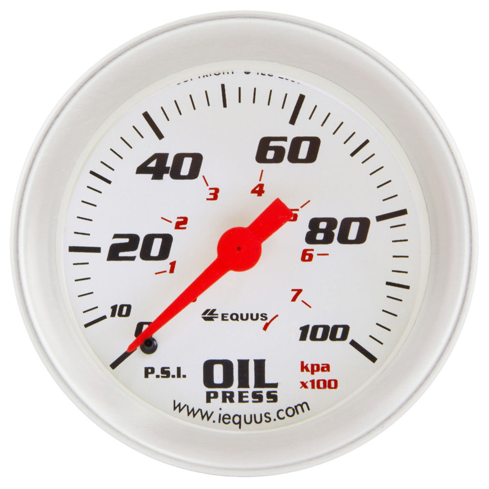 Equus 8000 Classic Series Oil Pressure Gauge - 0-100 psi - Mechanical - Analog - 2-5/8" Diameter - White Face