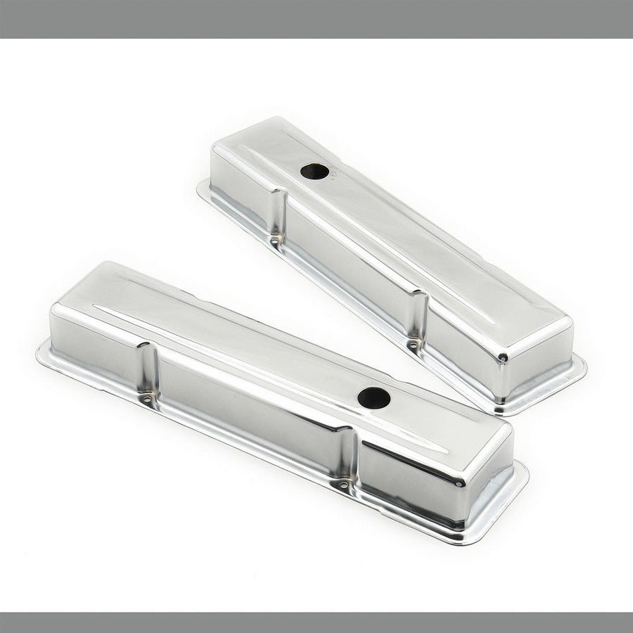 Mr. Gasket Valve Cover - Stock Height - Baffled - Breather Hole - Chrome - Small Block Chevy