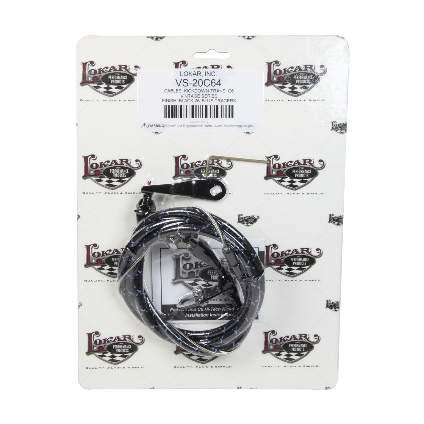 Lokar Vintage Series Kickdown Cable - 60" Length - Woven Cotton - Aluminum Fittings - Black/Blue - Ford C6