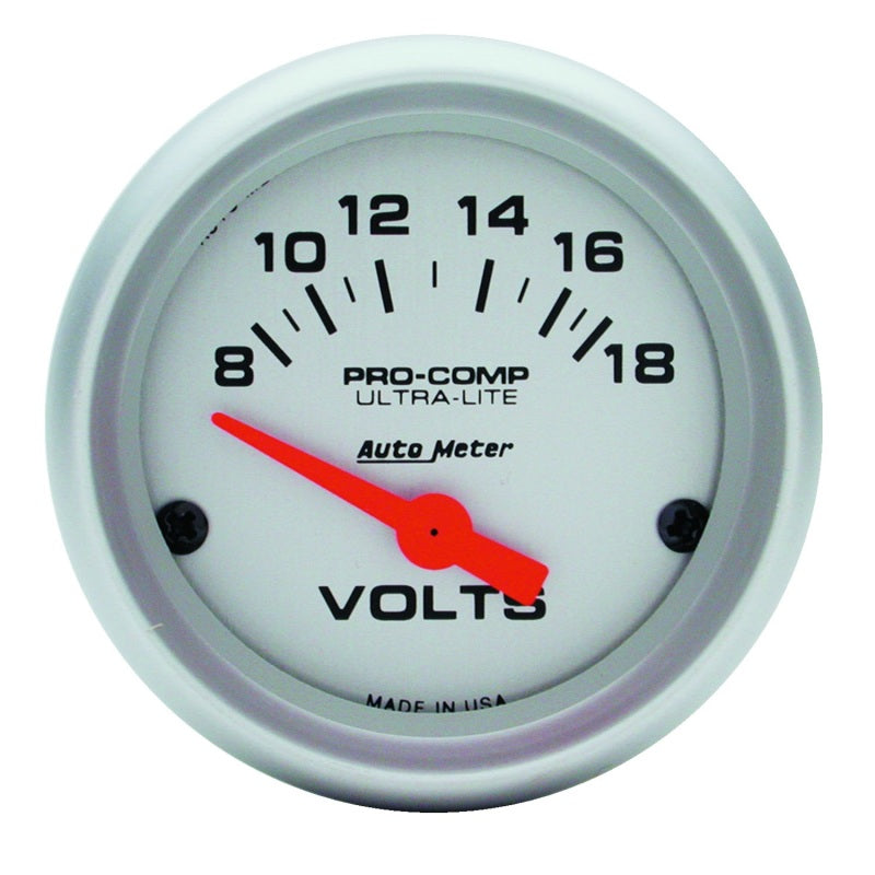 Auto Meter Mini Ultra-Lite Electric Voltmeter Gauge - 2-1/16" - 8-18 Volts