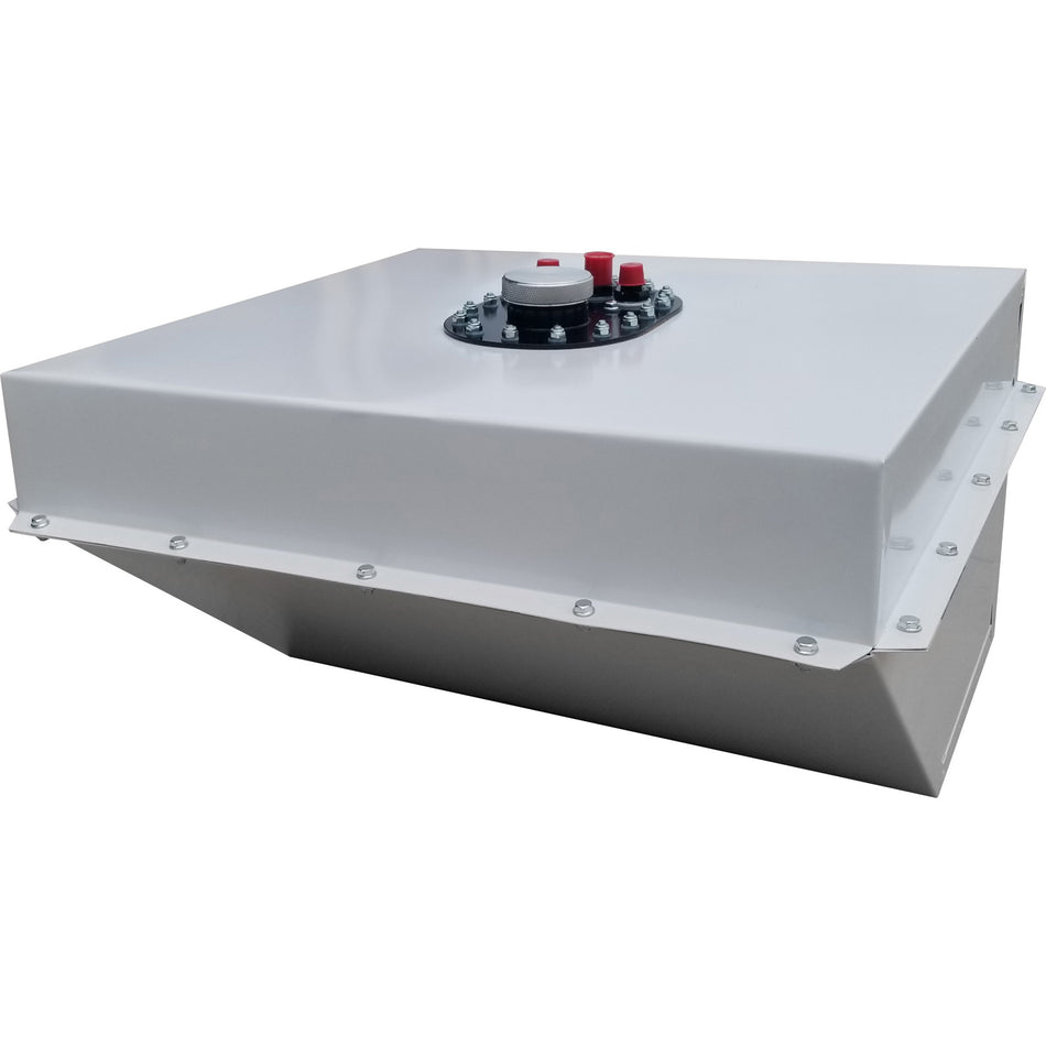 RCI Circle Track Wedge 26 Gallon Fuel Cell and Can - 24.5 in Wide x 24.5 in Deep x 17 in Tall - 10 AN Male Outlet - 8 AN Male Return - 8 AN Male Vent - White Powder Coat