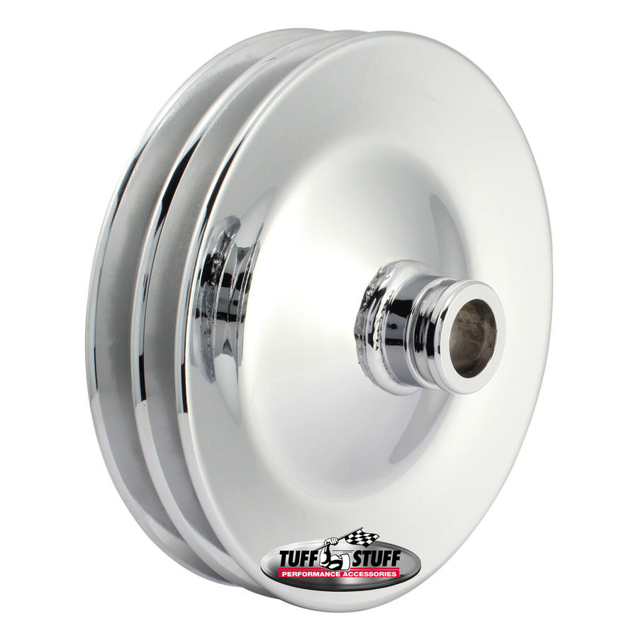 Tuff-Stuff V-Belt Power Steering Pulley - 2 Groove - Press-On - 5.80 in Diameter - Chrome - Saginaw