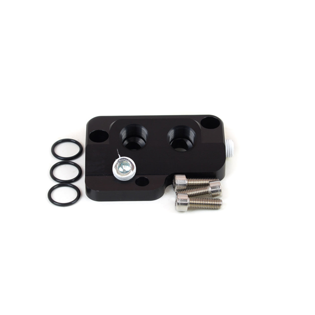 Canton Remote Mount Oil Filter Adapter - 1/2 in NPT inlet - 1/2 in NPT Outlet - Black - Ford Coyote