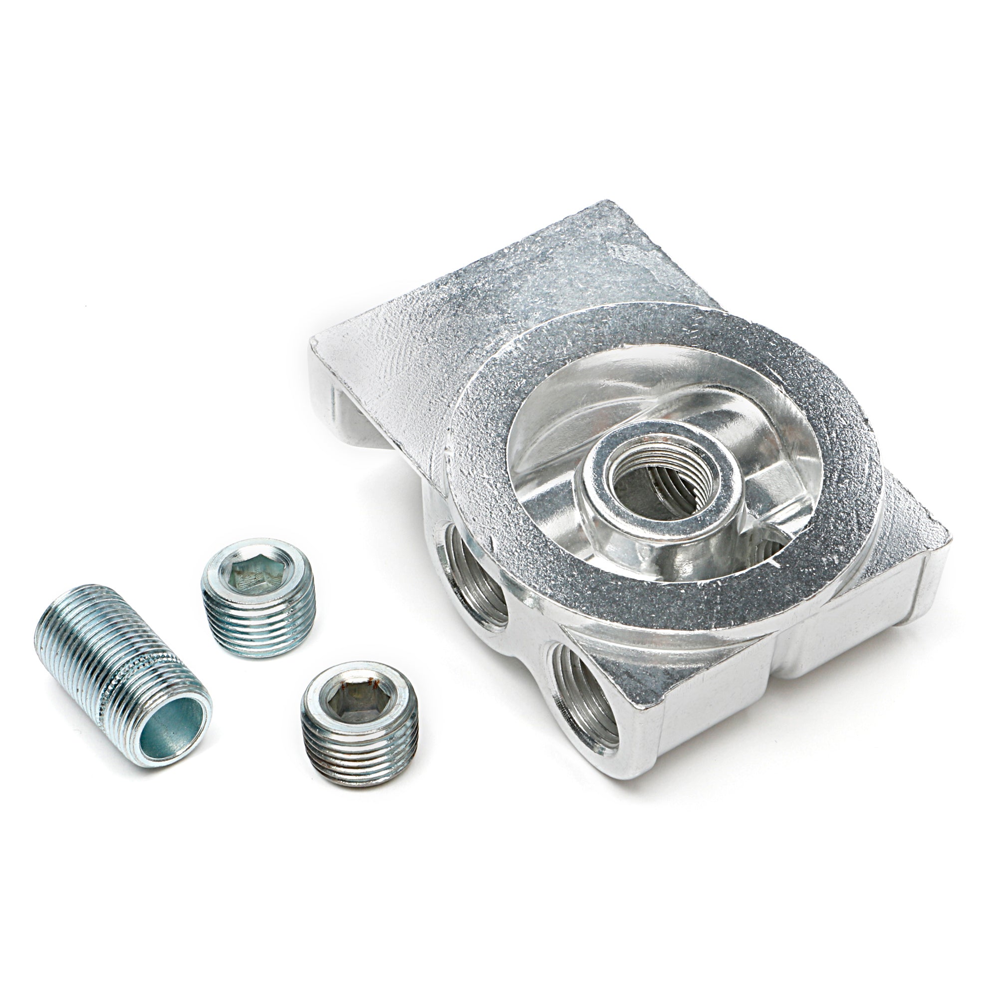 Trans-Dapt Single Remote Oil Filter Bracket - Horizontal Inlet and Outlet - 3/4"-16 Nipple Accepts Fram PH8A Ford Filters