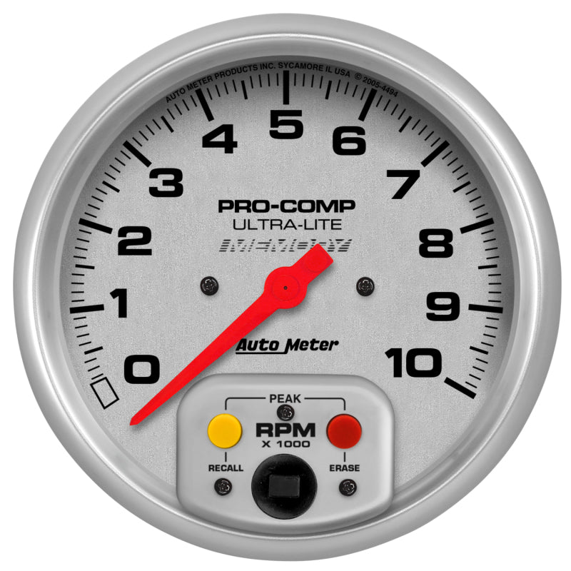 Auto Meter 10,000 RPM Ultra-Lite 5" In-Dash Memory Single Range Tachometer w/ Peak RPM Memory