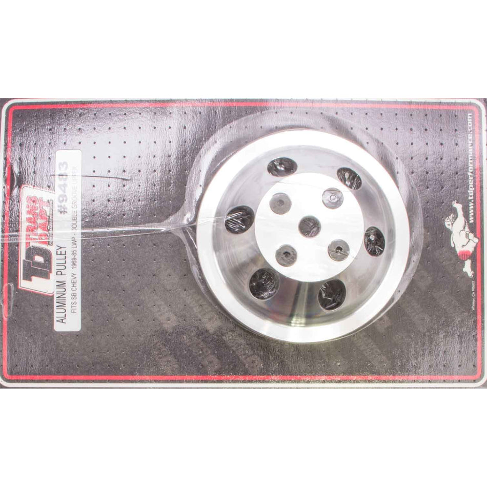 Trans-Dapt V-Belt 2 Groove Water Pump Pulley - 6.625 in Diameter - Machined Aluminum - Long Water Pump - Small Block Chevy