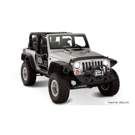 Bushwacker Flat Style Front / Rear Fender Flare - 9.5 in Wide Front - 4.75 in Wide Rear - Black - Jeep Wrangler JK 2007-14