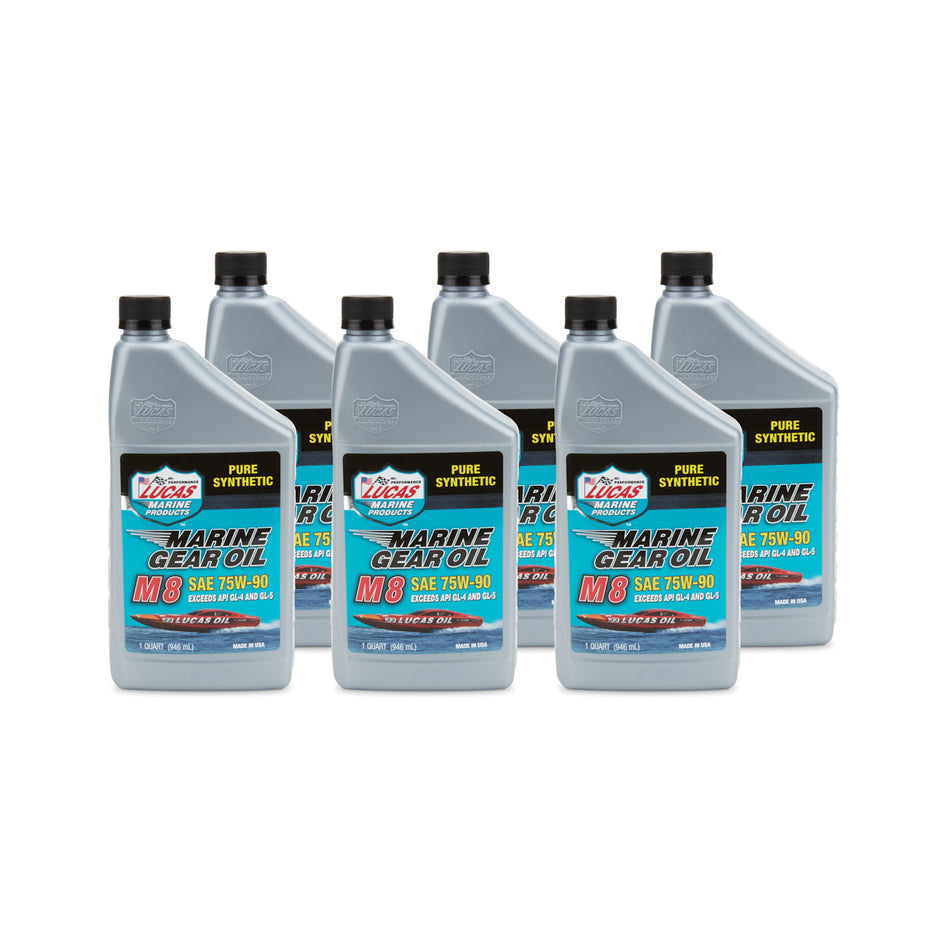 Lucas M8 Marine Gear Oil - 75W-90 - Synthetic - 1 qt Bottle - (Set of 6)