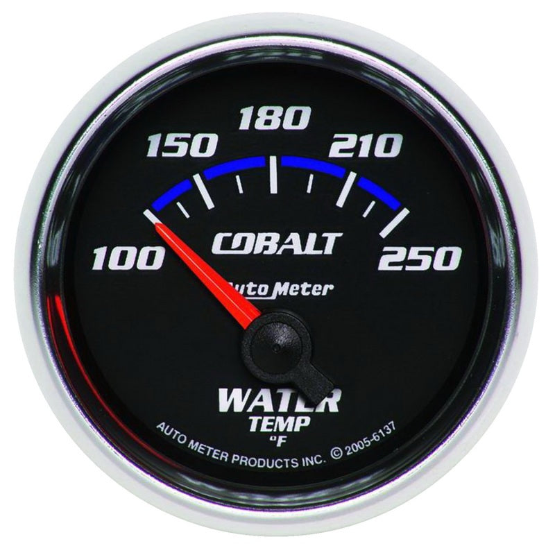 Auto Meter Cobalt 100-250 Degree F Water Temperature Gauge - Electric - Analog - Short Sweep - 2-1/16 in Diameter - Black Face