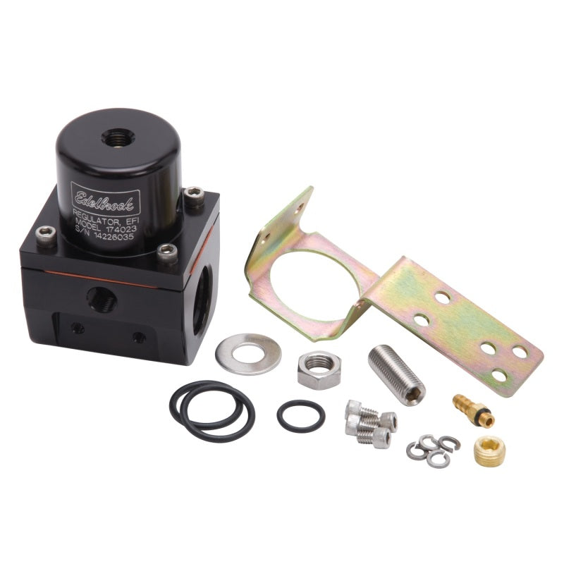 Edelbrock 35-90 psi Fuel Pressure Regulator Inline 10 AN Inlets/Outlet 6 AN Return - 1/8" NPT Port - Black Anodize