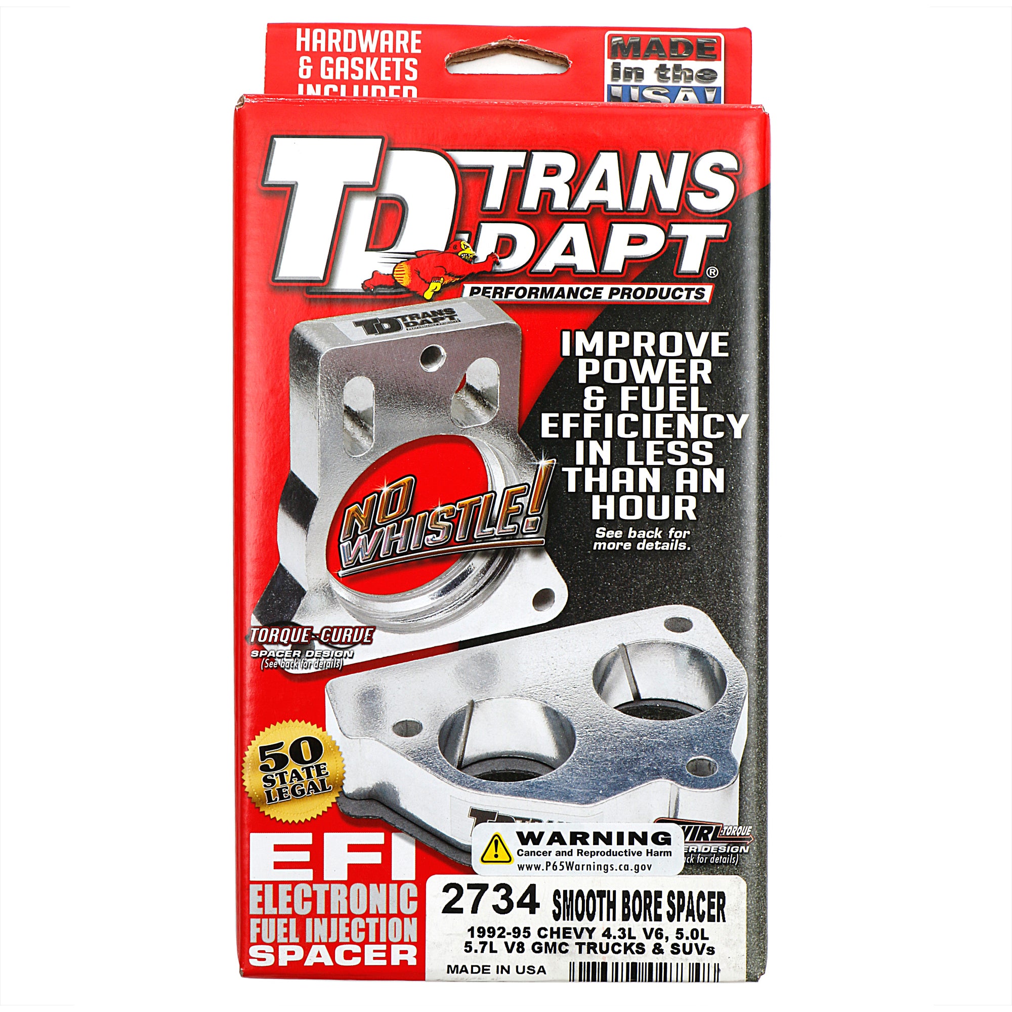 Trans-Dapt Throttle Body Spacer - Aluminum - Clear - Small Block Chevy