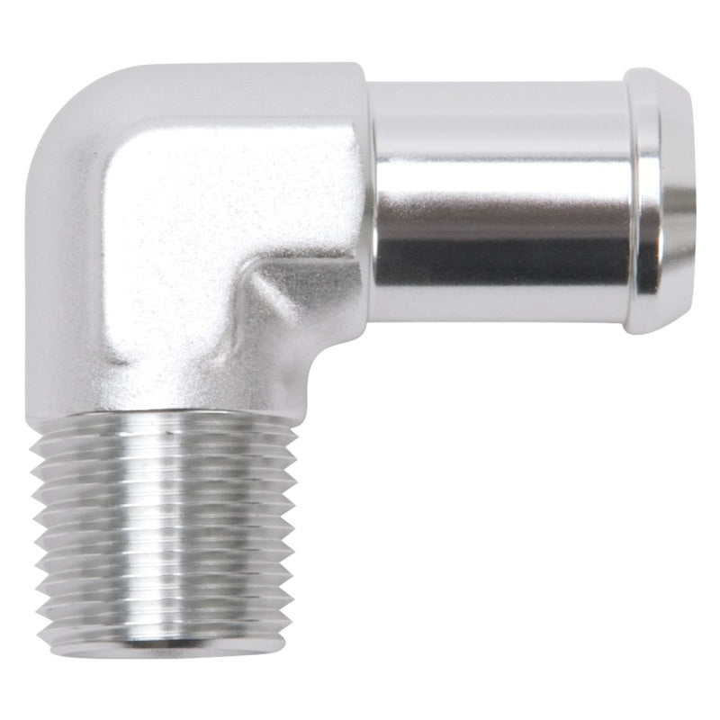 Edelbrock Hose End 90-deg 1/2npt to 3/4 Barb Clear