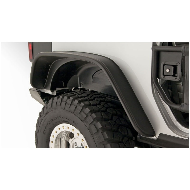 Bushwacker Flat Style Front / Rear Fender Flare - 9.5 in Wide Front - 4.75 in Wide Rear - Black - Jeep Wrangler JK 2007-14