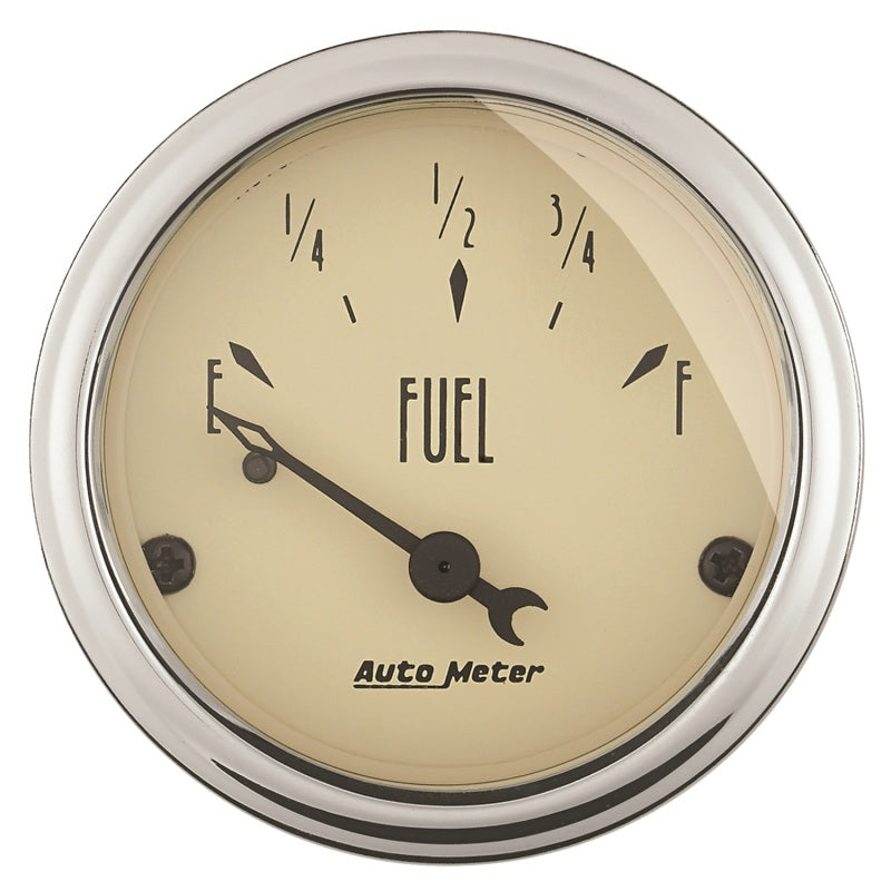 Auto Meter Antique Beige 0-90 ohm Fuel Level Gauge - Electric - Analog - Short Sweep - 2-1/16 in Diameter - Beige Face