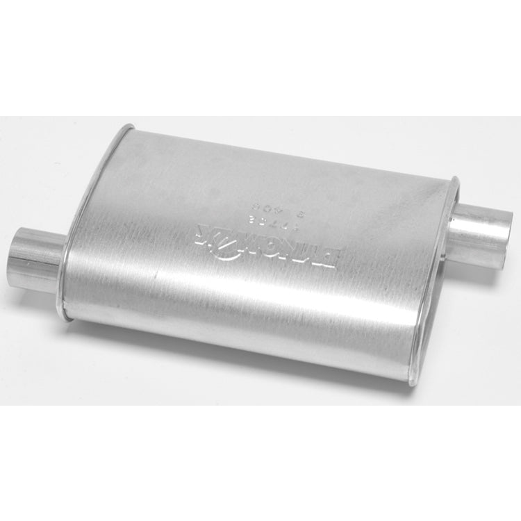 Thrush Super Turbo Muffler - 2-1/2 in Offset Inlet - 2-1/2 in Offset Outlet - 14 x 4-1/4 x 9-3/4 in Oval - 18 in Long
