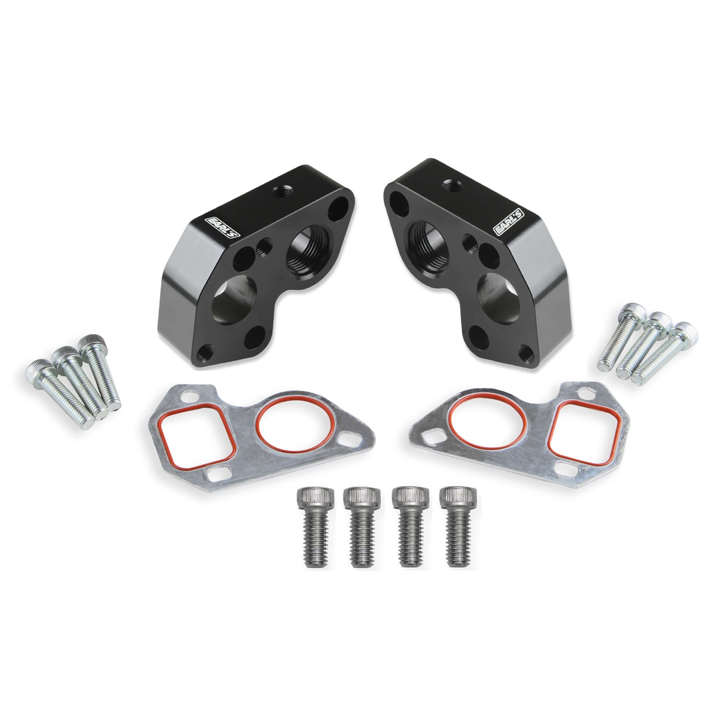 Earl's Water Pump Spacer - 1/8" NPT Port - Gaskets/Hardware Included - Aluminum - Black - Big Block Chevy - GM LS-Series