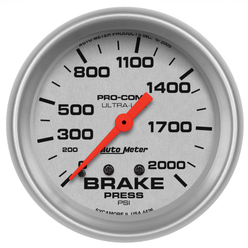 Auto Meter Ultra-Lite Brake Pressure Gauge - 2-5/8" - 0-2,000 PSI