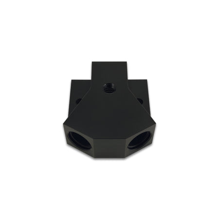 Vibrant Performance Y Block - 8 AN Female Inlet - Dual 8 AN Female Outlets - 1/8 in NPT Female Port - Black