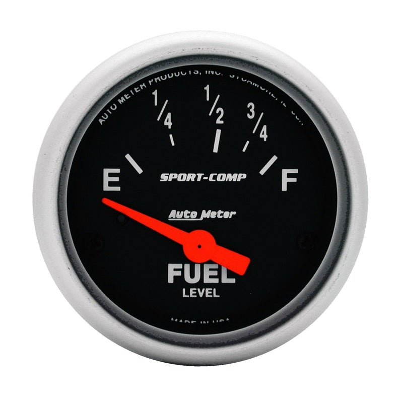 Auto Meter Sport-Comp 73-10 ohm Fuel Level Gauge - Electric - Analog - Short Sweep - 2-1/16 in Diameter - Black Face