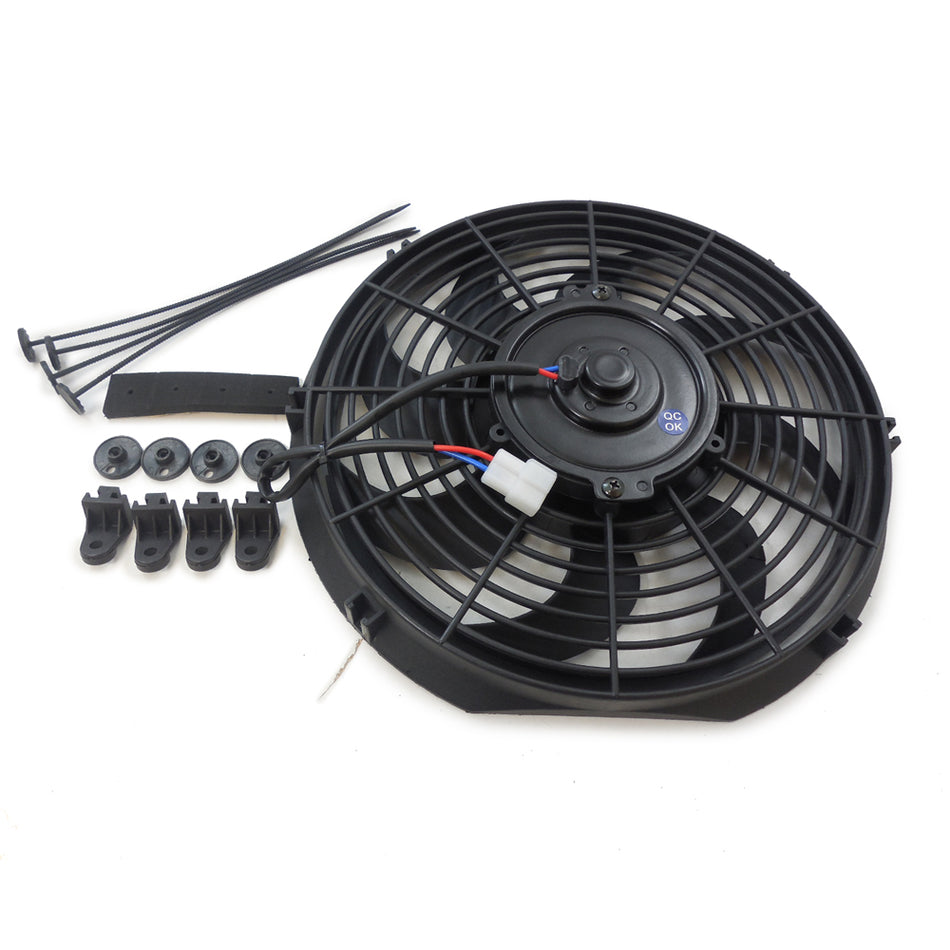 Racing Power Electric Fan - 10" Fan - Push / Pull - 1150 CFM - Curved Blade - 10-5/8 x 12" - 2-1/2" Thick - Plastic