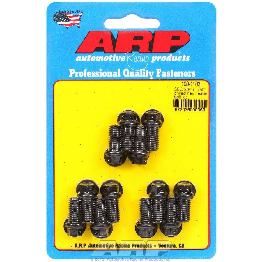 ARP Header Bolt Kit - Drilled - Black Oxide - SB Chevy - 3/8" Diameter, .750" Under Head Length - Hex Head - (12 Pack)