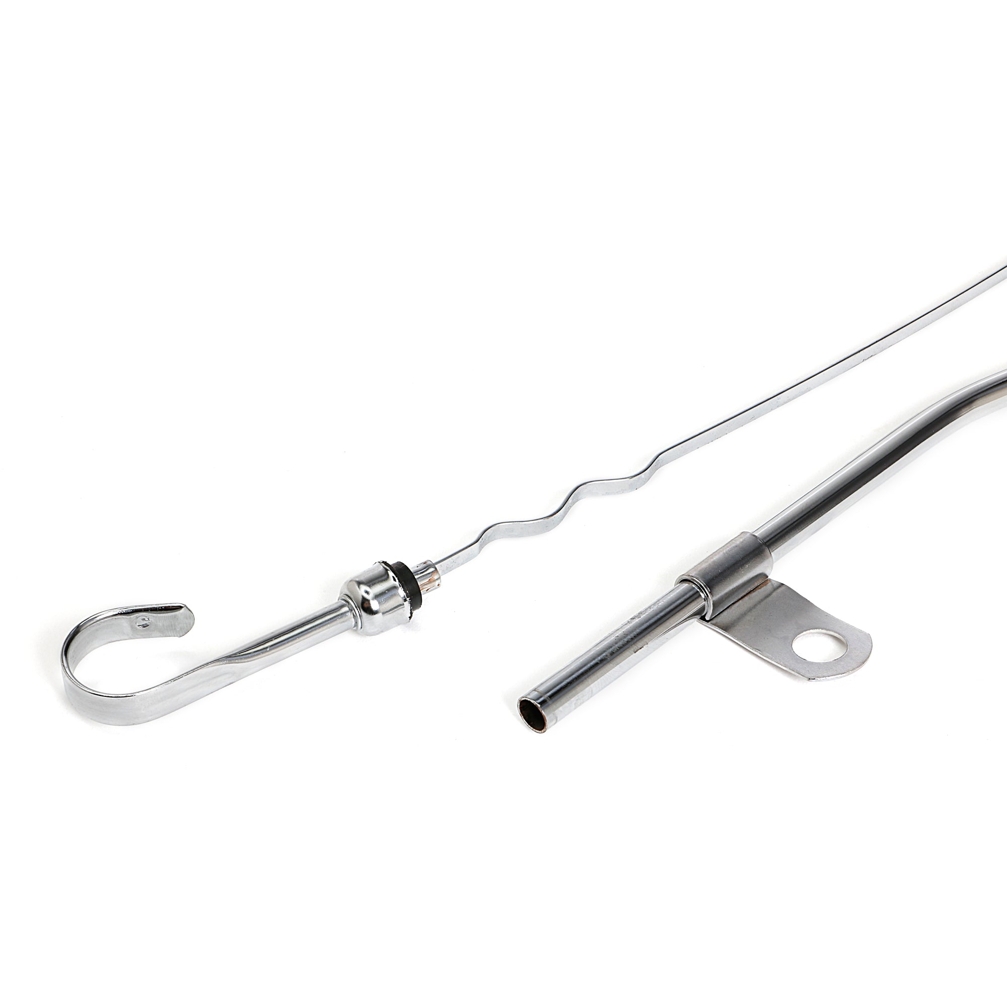 Trans-Dapt Engine Oil Dipstick - Solid Tube - Block Mount - 20 in Long - Chrome - Small Block Ford