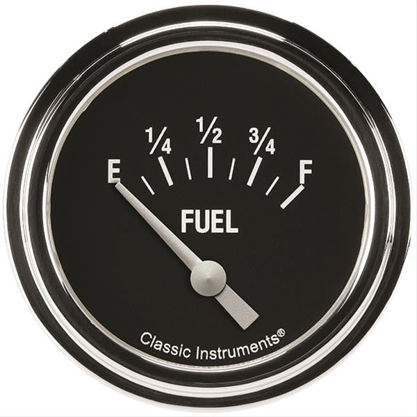 Classic Instruments Hot Rod Fuel Level Gauge - 0-90 OHM - Short Sweep - 2-5/8 in Diameter - Low Step Stainless Bezel - Black Face