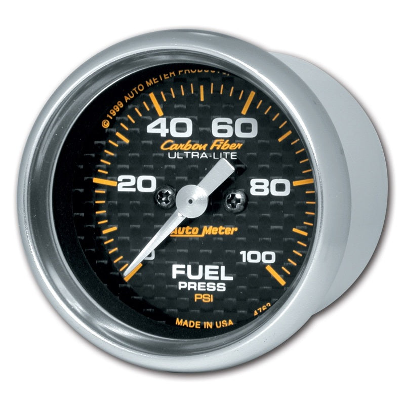 Auto Meter Carbon Fiber Electric Fuel Pressure Gauge - 2-1/16" - 0-100 PSI