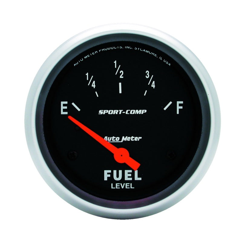 Auto Meter Sport-Comp 0-30 ohm Fuel Level Gauge - Electric - Analog - Short Sweep - 2-5/8 in Diameter - Black Face