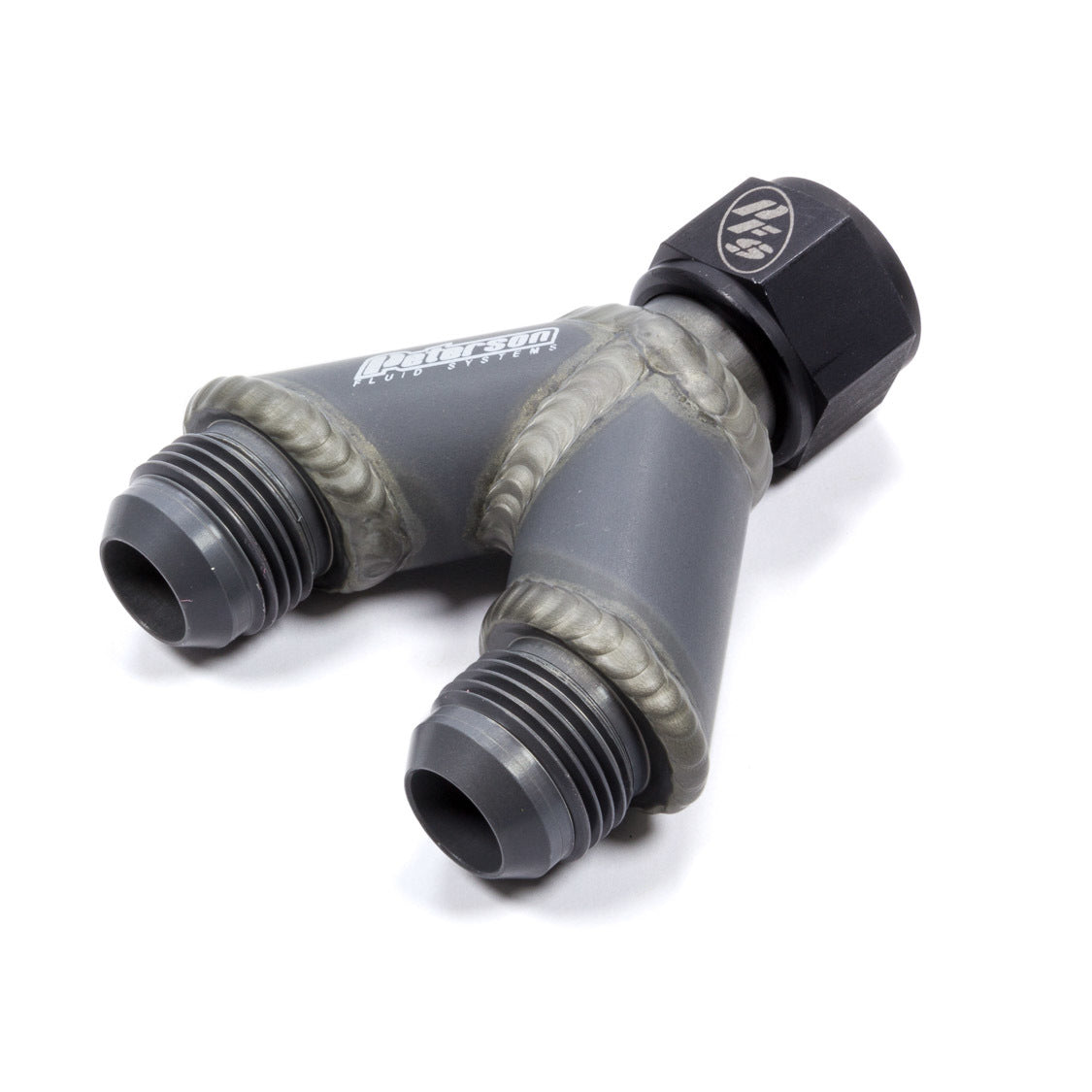 Peterson Fluid Systems Y Block Fitting 12 AN Female Inlet Dual 12 AN Male Outlets Aluminum - Red Anodize
