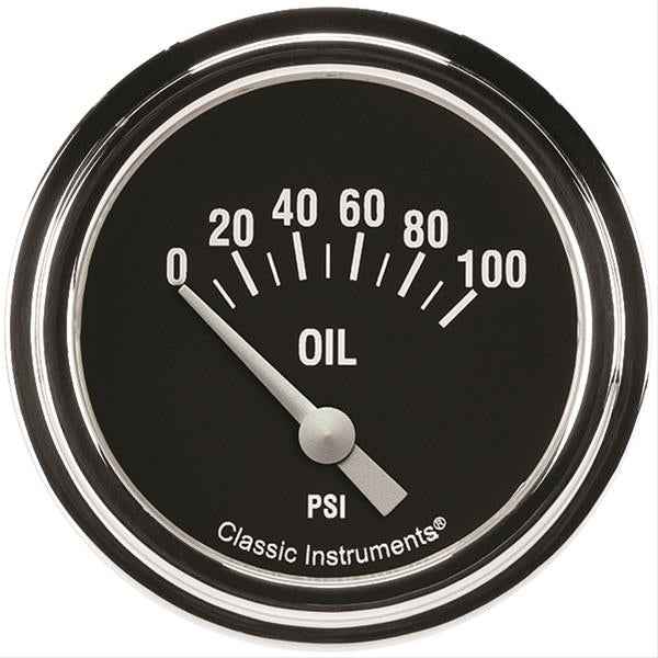Classic Instruments Hot Rod Oil Pressure Gauge - 0-100 psi - Short Sweep - 2-5/8 in Diameter - Low Step Stainless Bezel - Black Face