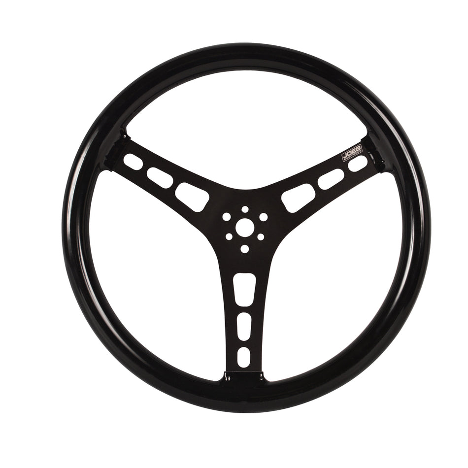 JOES Lightweight Steering Wheel - 15 in Diameter - 2-1/2 in Dish - 3-Spoke - Black Rubber Coated Grip - Black